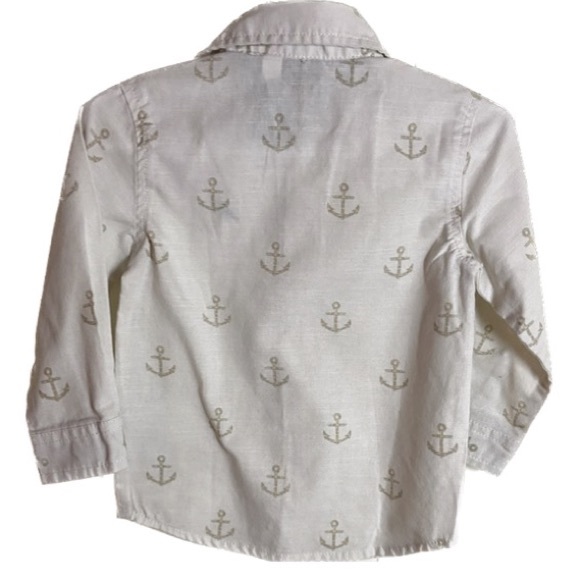 NAUTICA Woven Shirt Button Down Long Sleeves Anchor Print Boy’s Size 24 Months - Picture 2 of 4